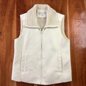 Y2K Petite Sophisticated Women P XS S Faux Suede Sherpa Lined Vest Vintage White